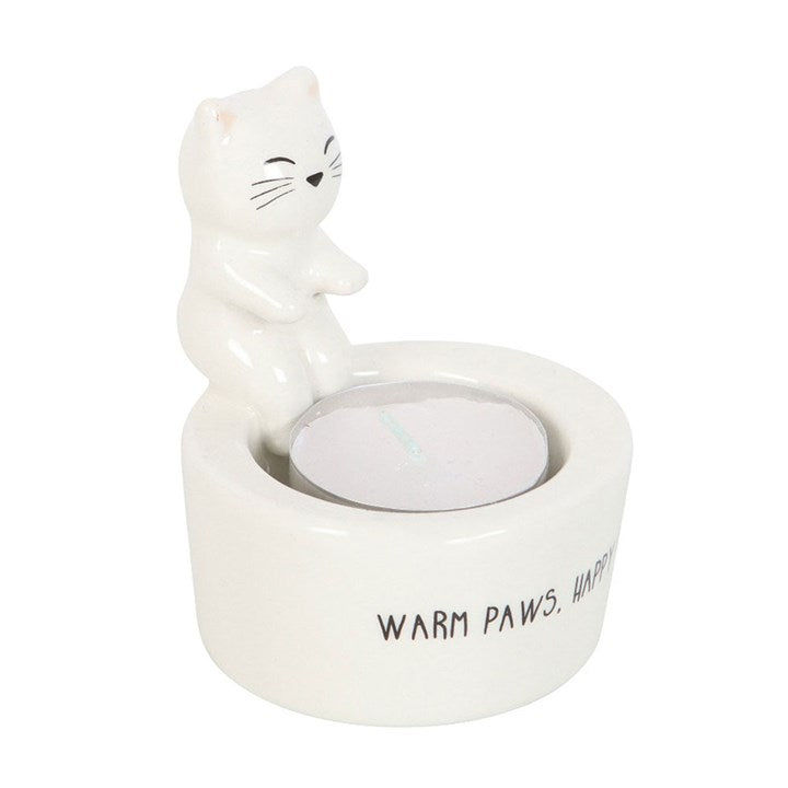Cat Tealight Holder 'Warm Paws, Happy Heart'
