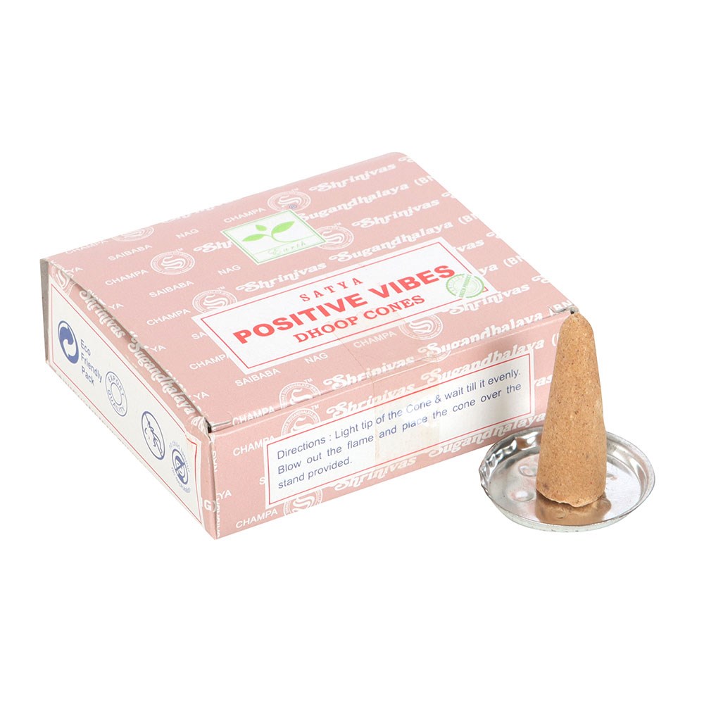 Box of Satya Positive Vibes incense cones  on a white background