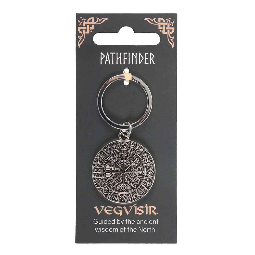 Vegvisir keychain on Pathfinder packaging with decorative elements.