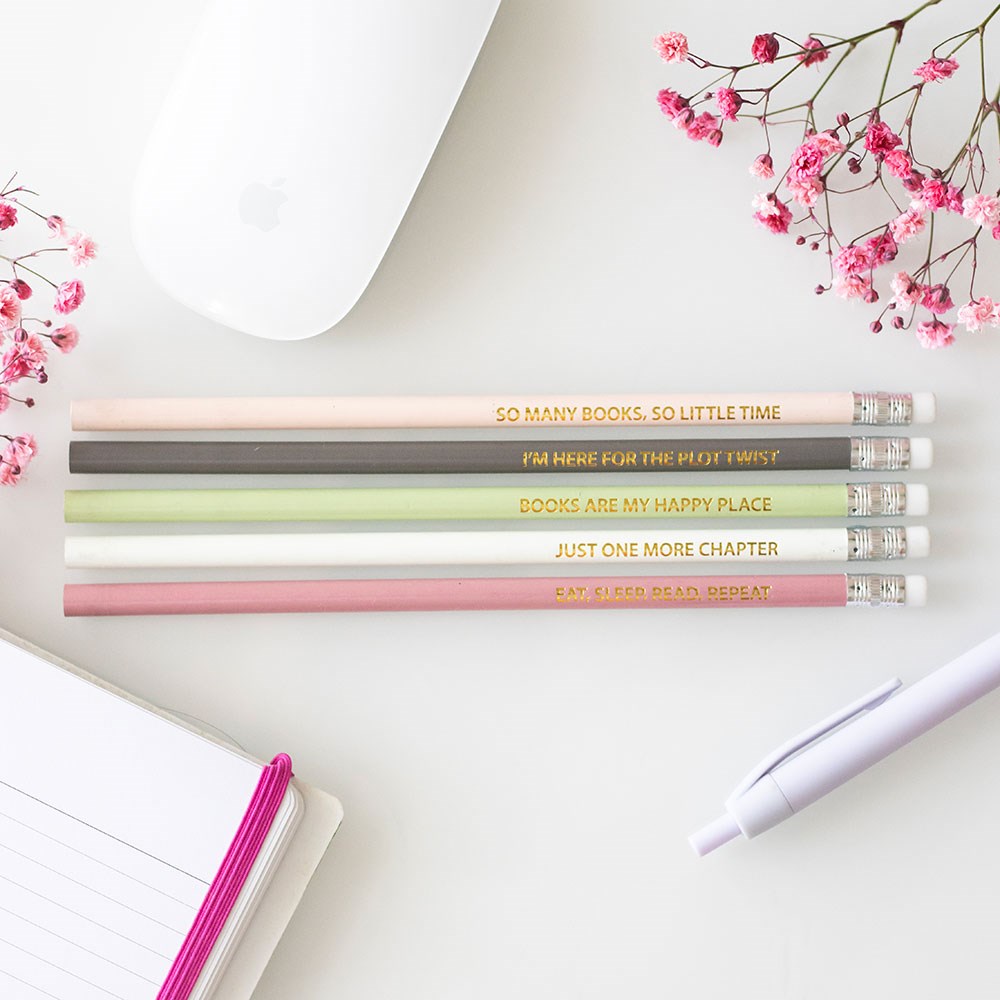 Set of pastel pencils with motivational quotes for readers.