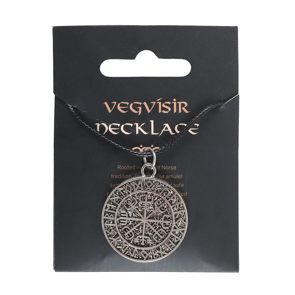 Vegvisir necklace on a black card with name of product