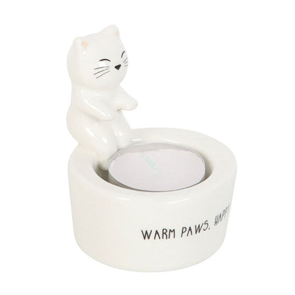 Cat Tealight Holder 'Warm Paws, Happy Heart'