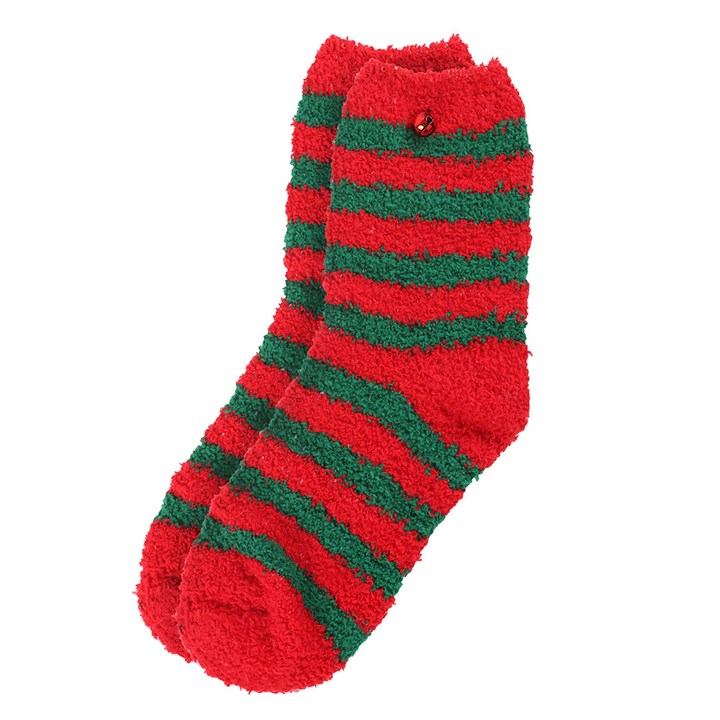 Red and green striped socks on a white background