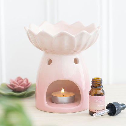 Pink ceramic oil burner or wax melter shaped as a lily.