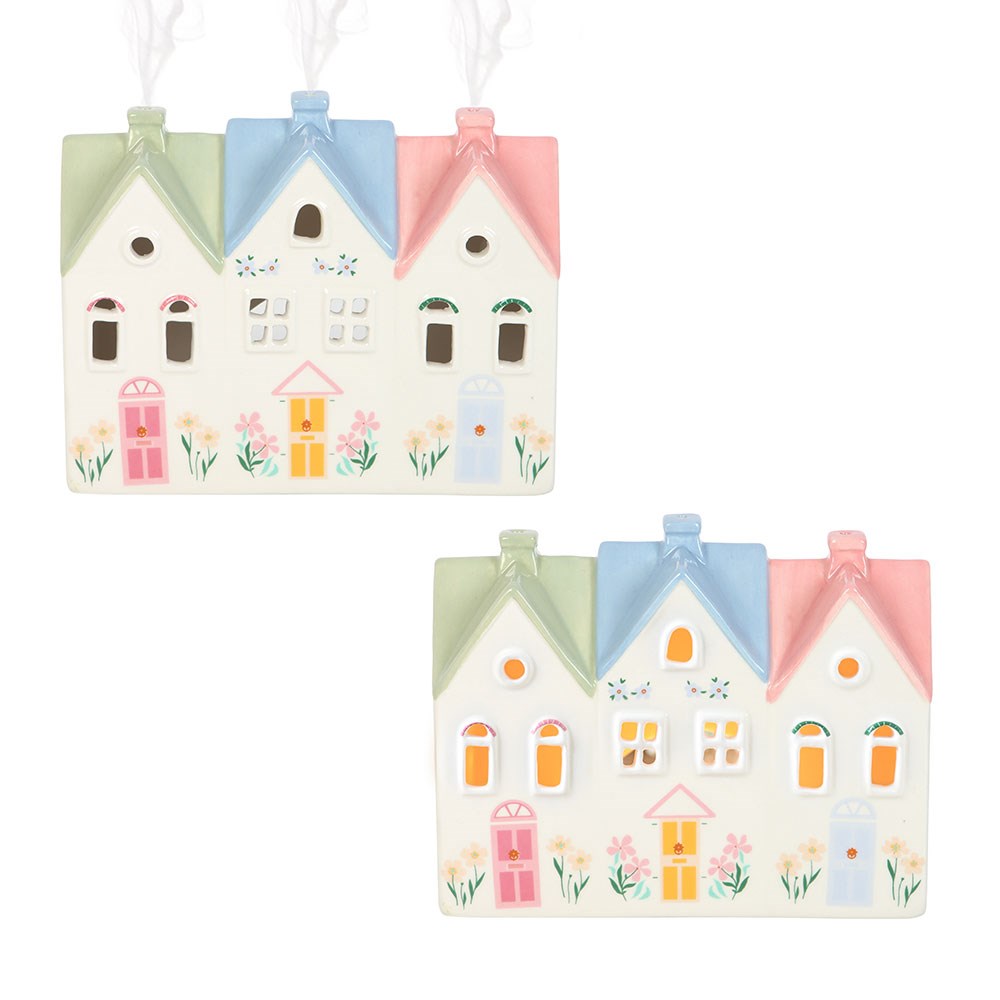 Pastel house-shaped incense cones holders or tealight candle holder. 