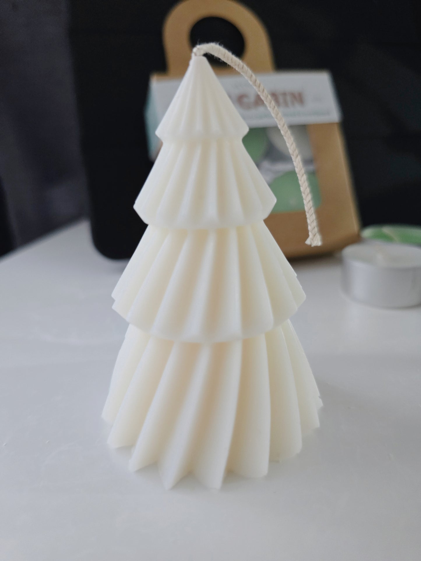 White Christmas tree candle - coconut wax.