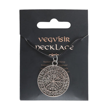 Vegvisir necklace on a black card with name of product